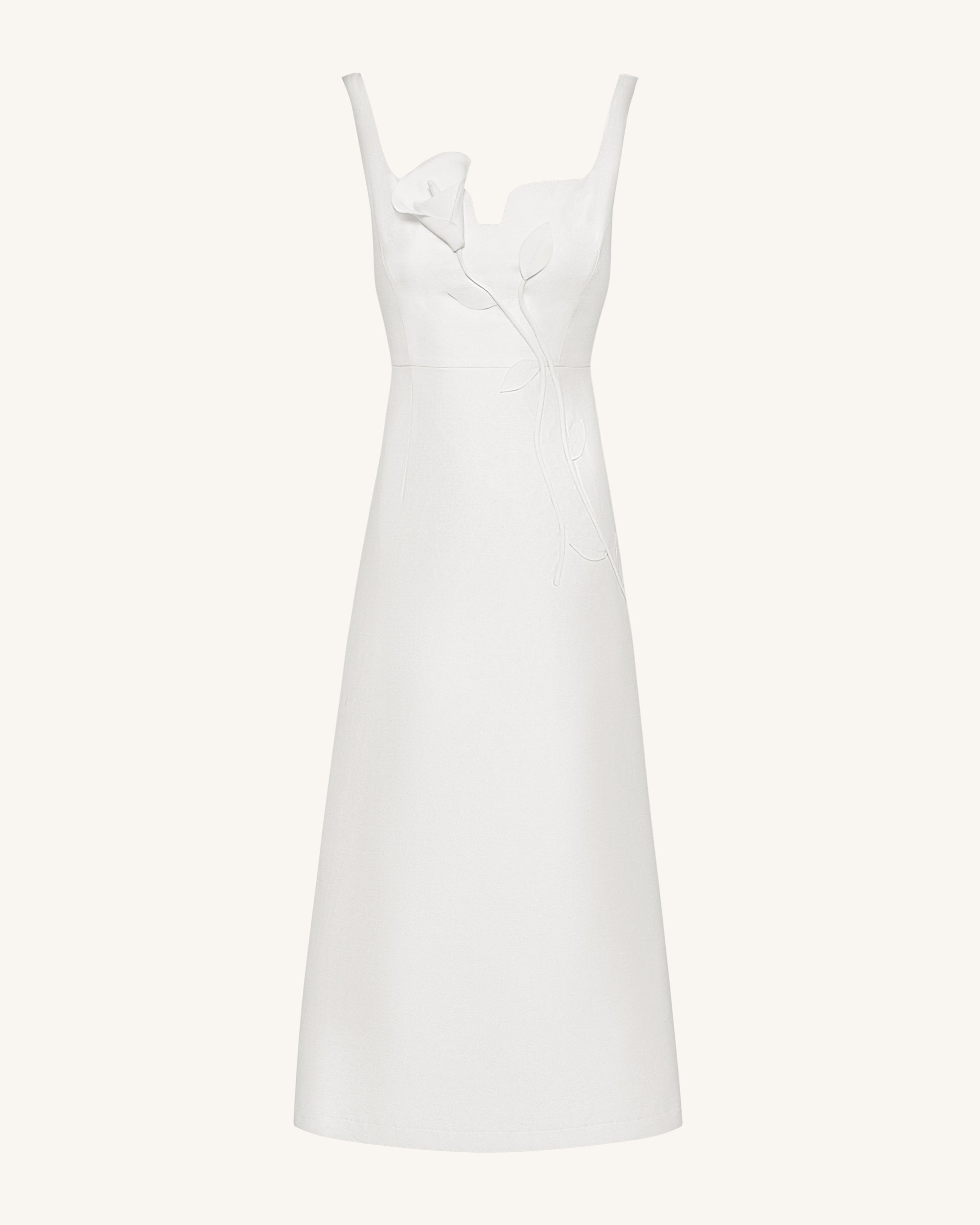 3D Vine-Appliqué Asymmetric Sweetheart Gown - White
