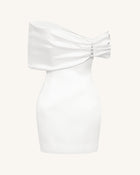 Satin Asymmetric Bow Mini Dress - White