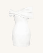 Satin Asymmetric Bow Mini Dress - White