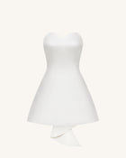 Satin Strapless Bow-Back Mini Dress - White