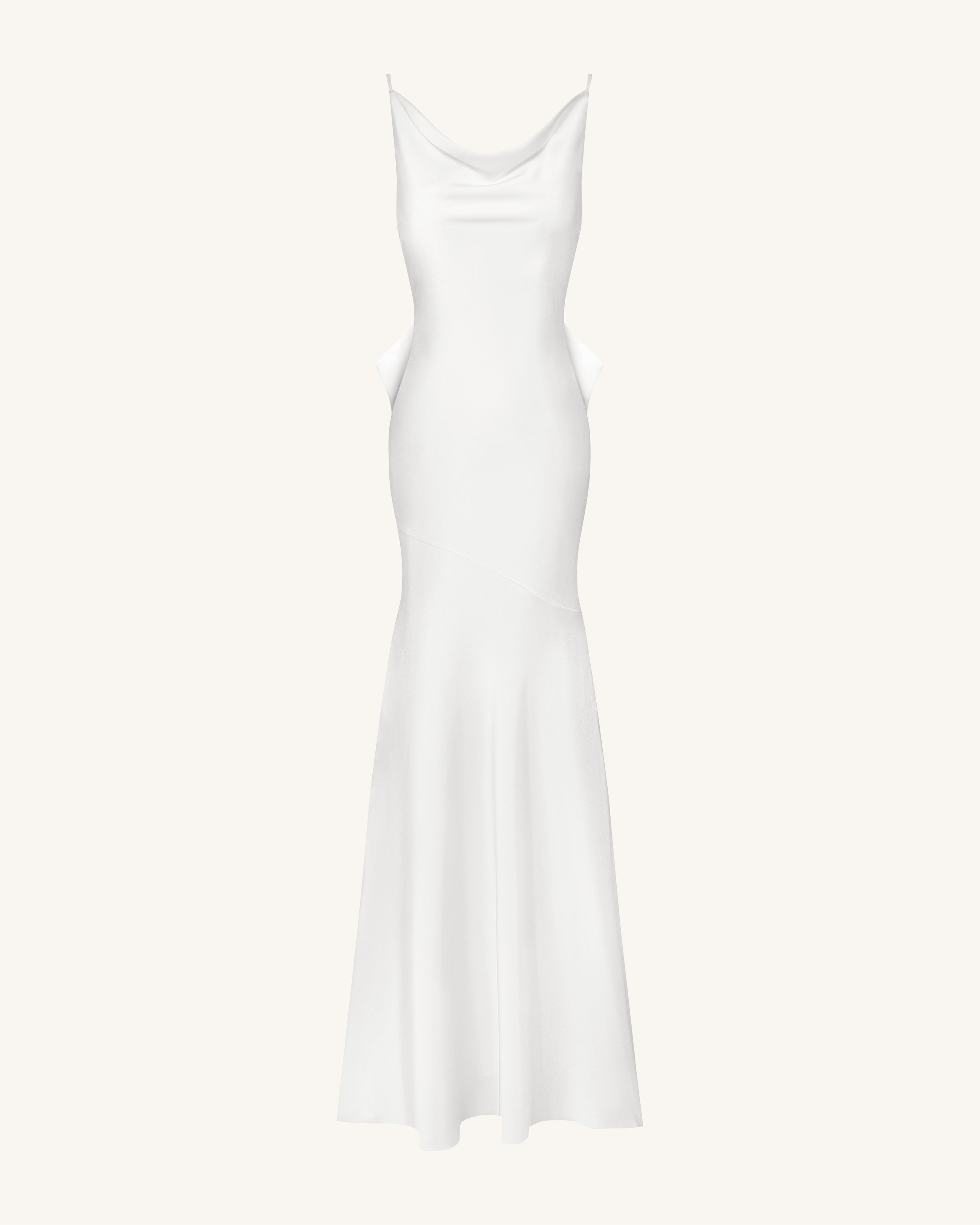 Satin Cowl-Neck Bow-Back Maxi Dress - White