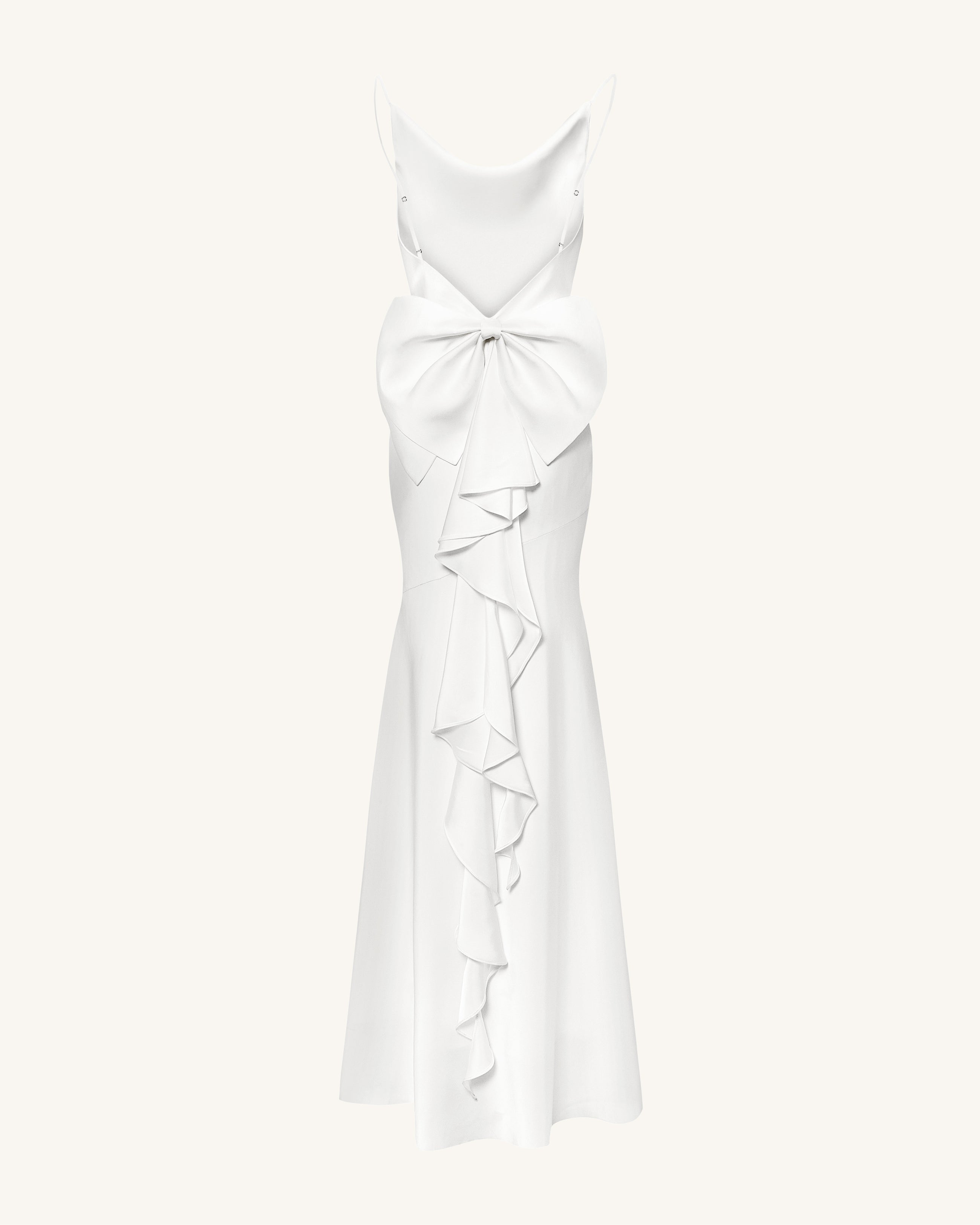 Satin Cowl-Neck Bow-Back Maxi Dress - White