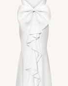 Satin Cowl-Neck Bow-Back Maxi Dress - White