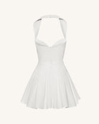 Pleated Bustier Halter Mini Dress - White