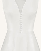 Front V-Neck Pleated Midi Dress - White