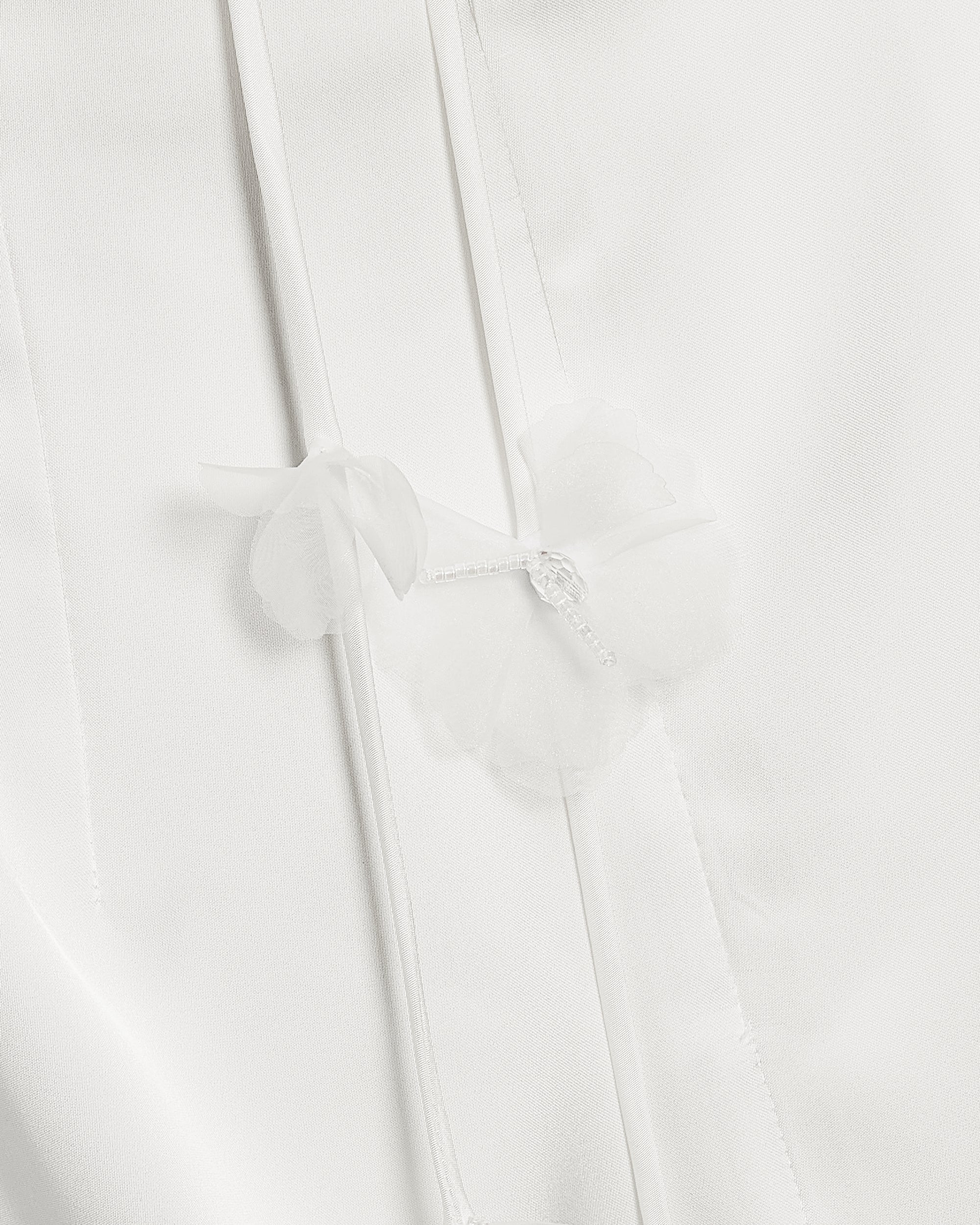 Satin Strappy Maxi Dress with Floral Streamers - White