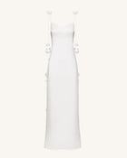 Satin Strappy Maxi Dress with Floral Streamers - White