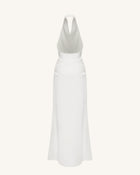 Satin Cowl Neck Ruched Maxi Gown - White