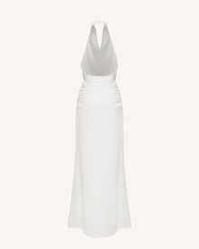 Satin Cowl Neck Ruched Maxi Gown - White