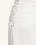 Satin Cowl Neck Ruched Maxi Gown - White