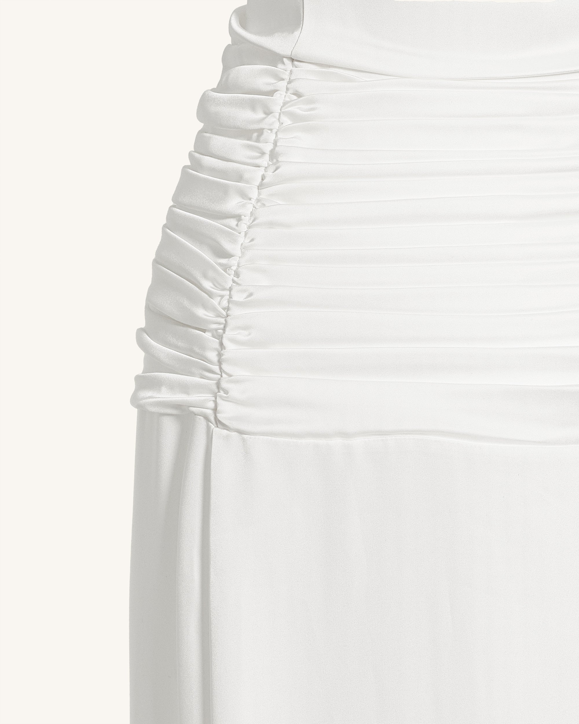 Satin Cowl Neck Ruched Maxi Gown - White