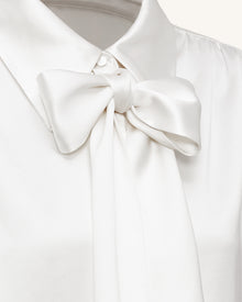 Ribbon Tie Balloon Sleeve Blouse - White