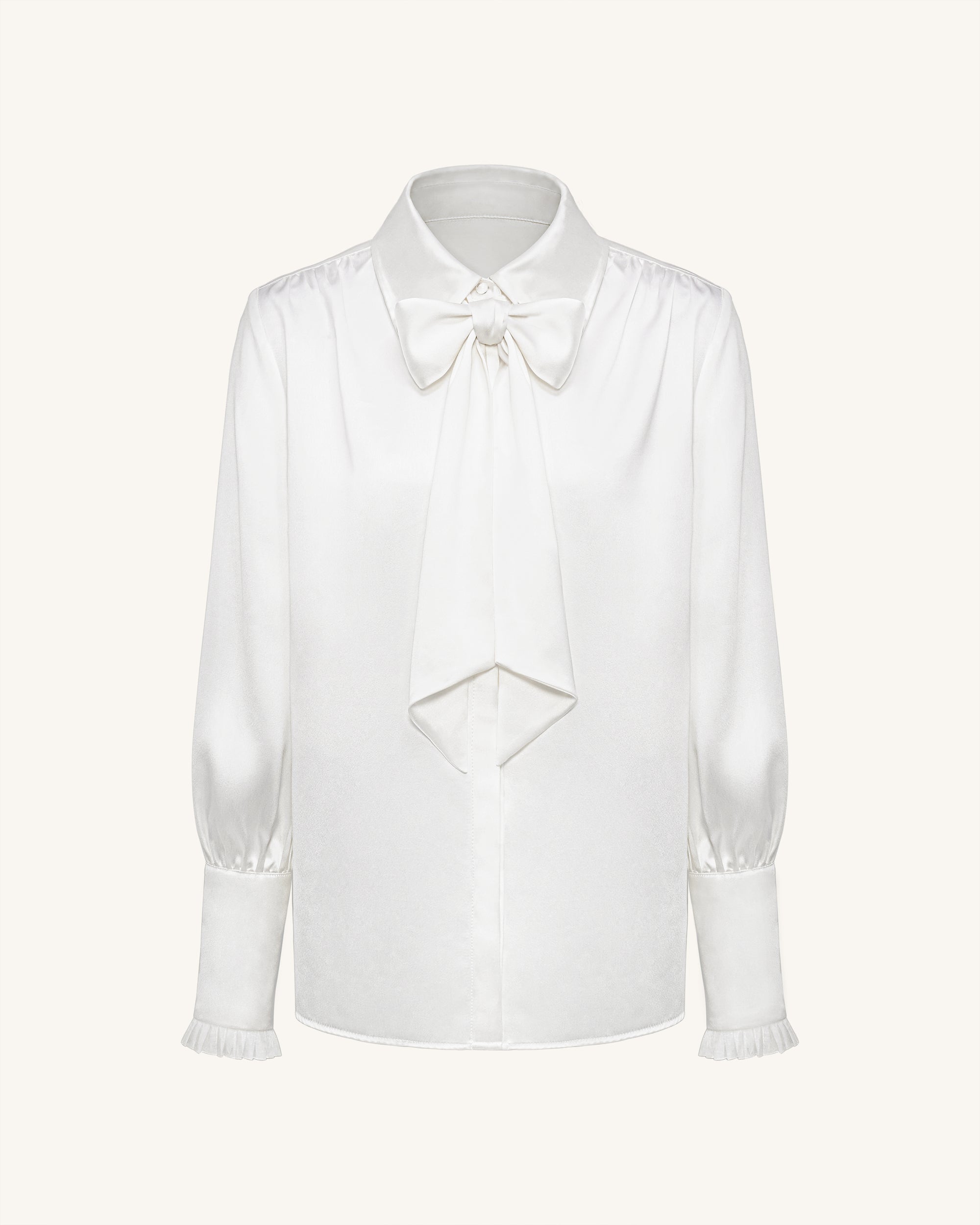 Ribbon Tie Balloon Sleeve Blouse - White