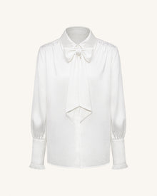 Ribbon Tie Balloon Sleeve Blouse - White