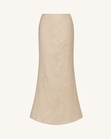 Linen Corded Embroidery Maxi Skirt - Natural