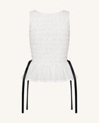 Smocked Peplum Sleeveless Top - White