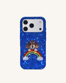 Rainbow Dog Artificial Crystal Phone Case - Blue