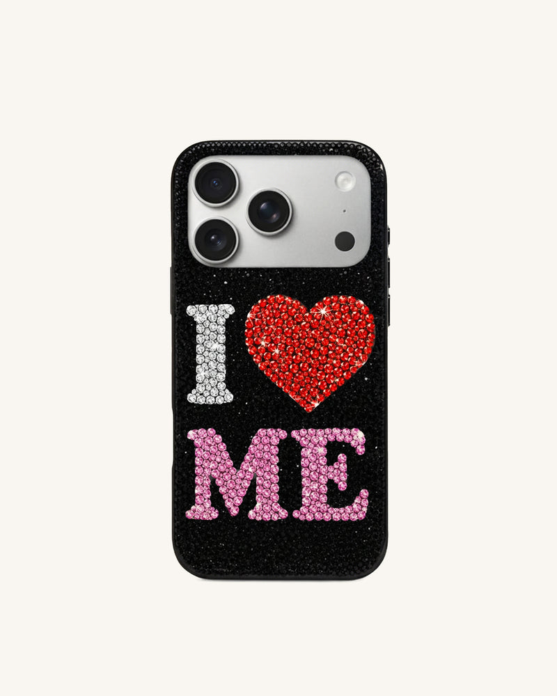 I Love Me Artificial Crystal Phone Case - Black