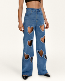 ◆THE MUSEUM VISITOR◆ HEART CUTOUT DENIM PANTS BLUE 12320 Sophia Embellished Heart Cut-Out Denim Jeans - Medium Blue