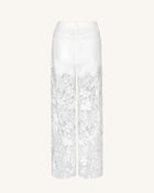 Embroidery High Rise Wide Leg Lace Denim Jeans With Rhinestone - White