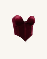 Anna Low-cut Velvet Corset Top - Claret