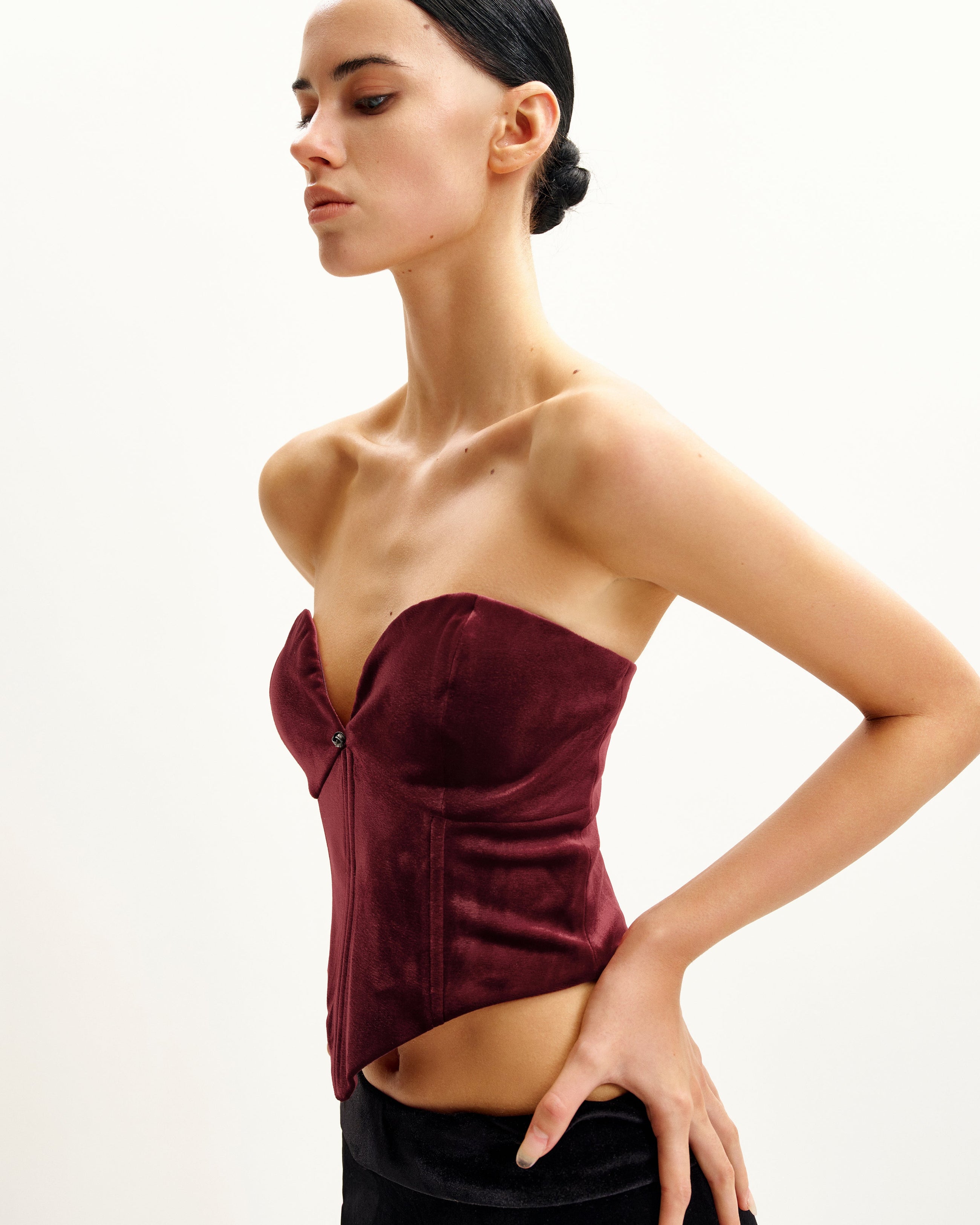 Anna Low-cut Velvet Corset Top - Claret