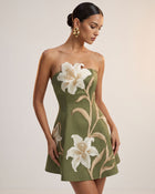 Lily Floral Print Strapless A-Line Mini Dress - Green