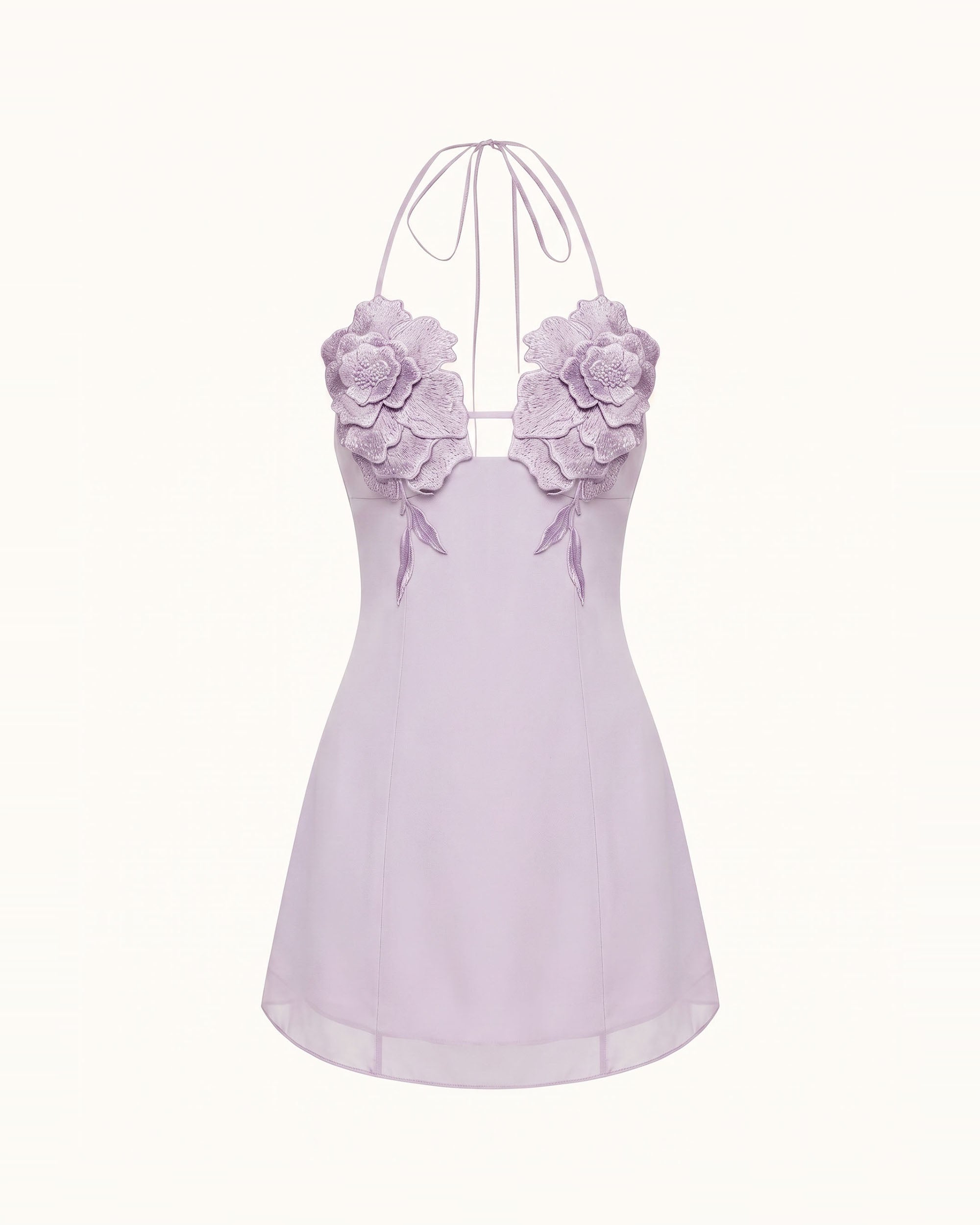 Flower Embroidered Mini Dress - Light Purple