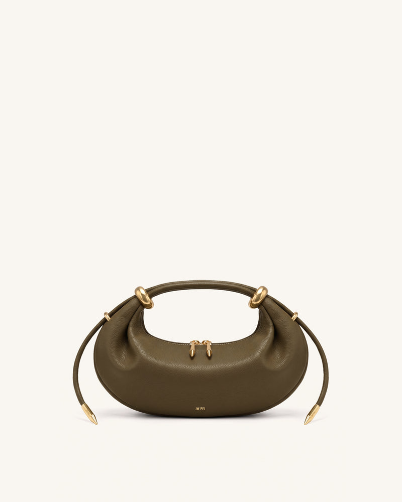 Ellie Metal Ring Embellished Crescent Top Handle Bag - Olive Green