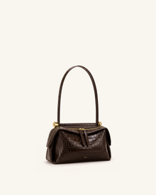 Naomi Double-Zip Shoulder Bag - Brown Croc