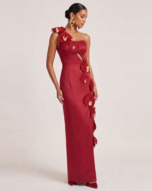 Orchid Embellished Cutout Slit Maxi Dress - Red