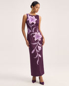 Lily Floral Print Sleeveless Column Maxi Dress - Dark Purple