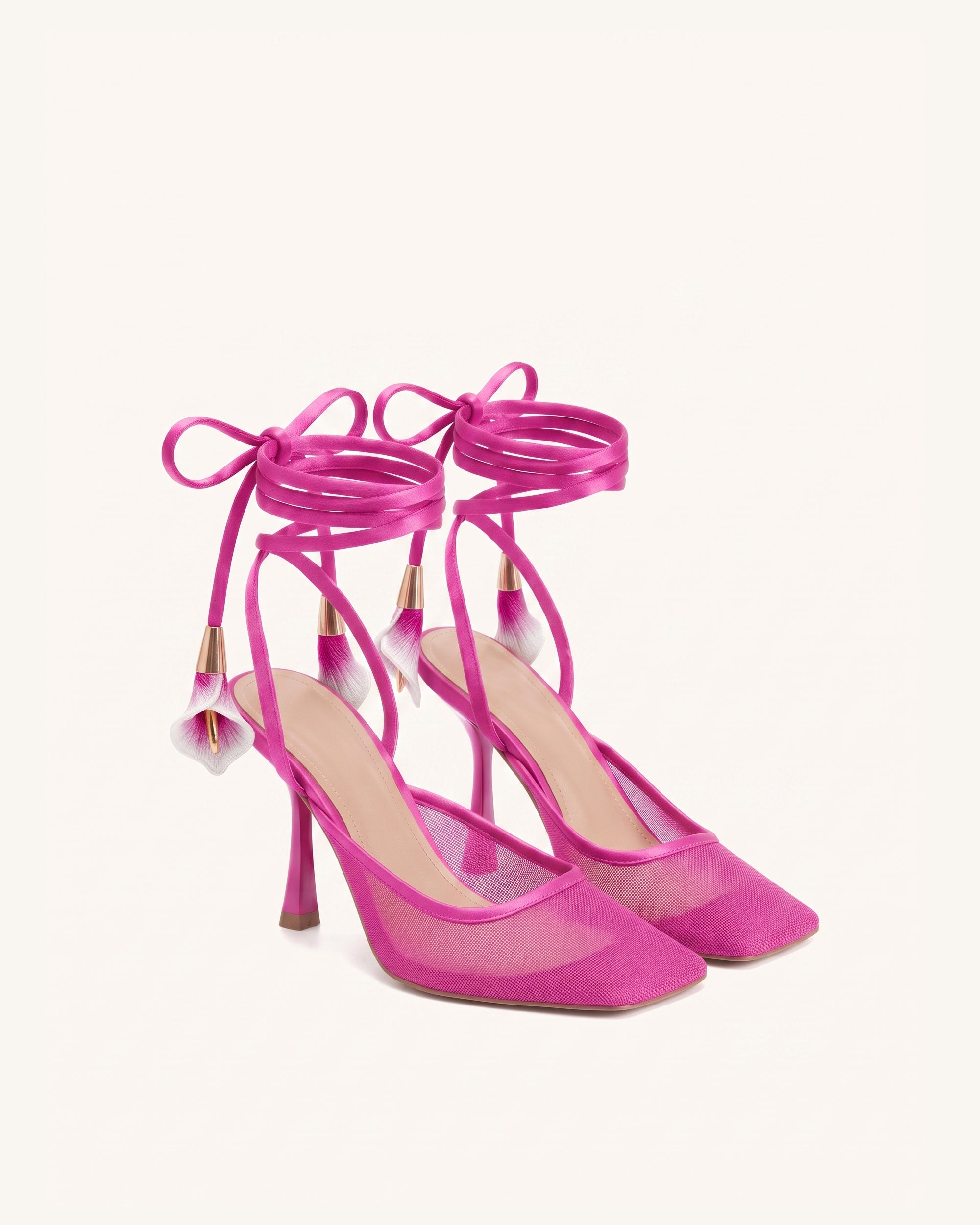 Astrid Calla Lily Lace-Up Mesh Pumps - Rose Red