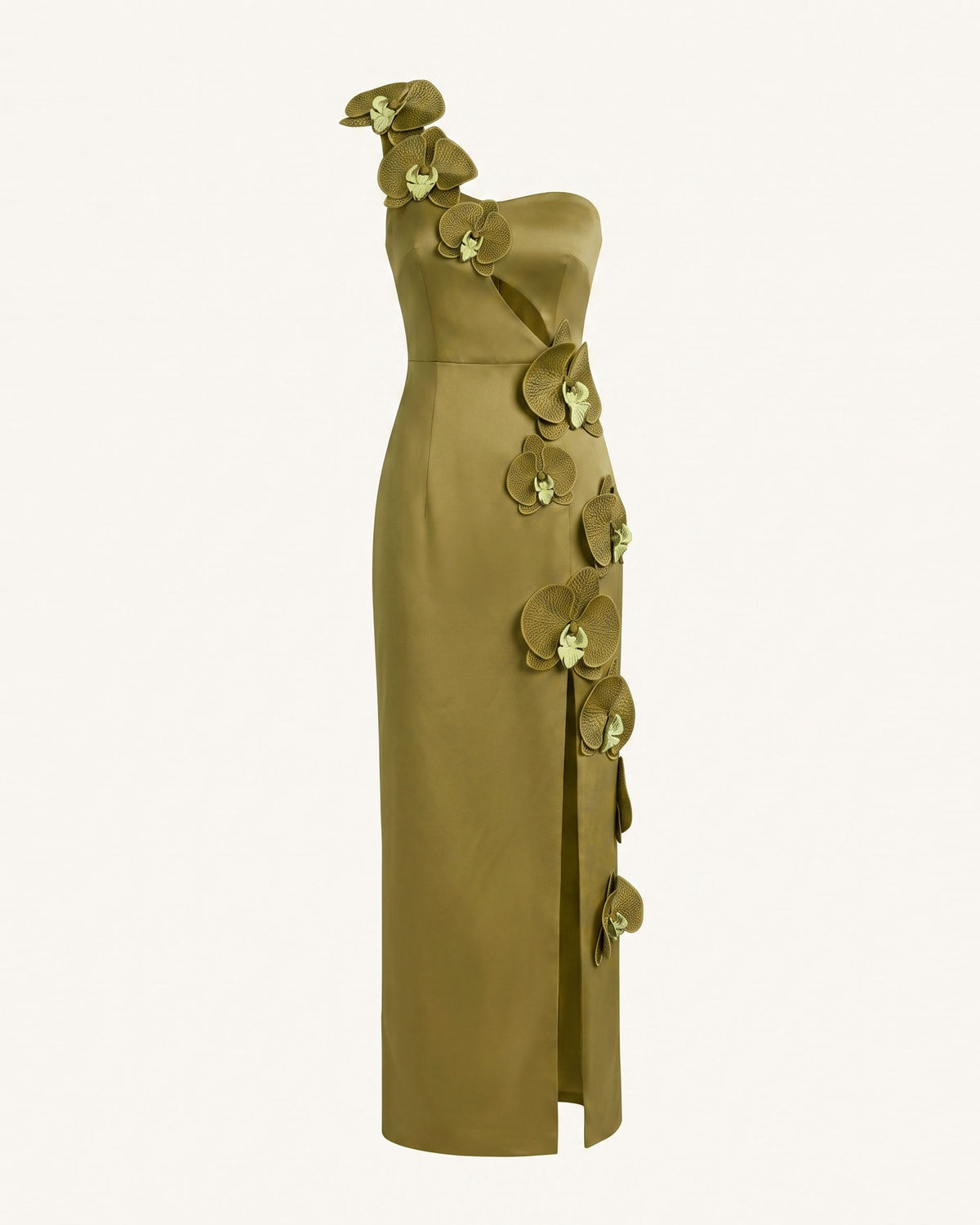 Orchid Embellished Cutout Slit Maxi Dress - Yellowish Green