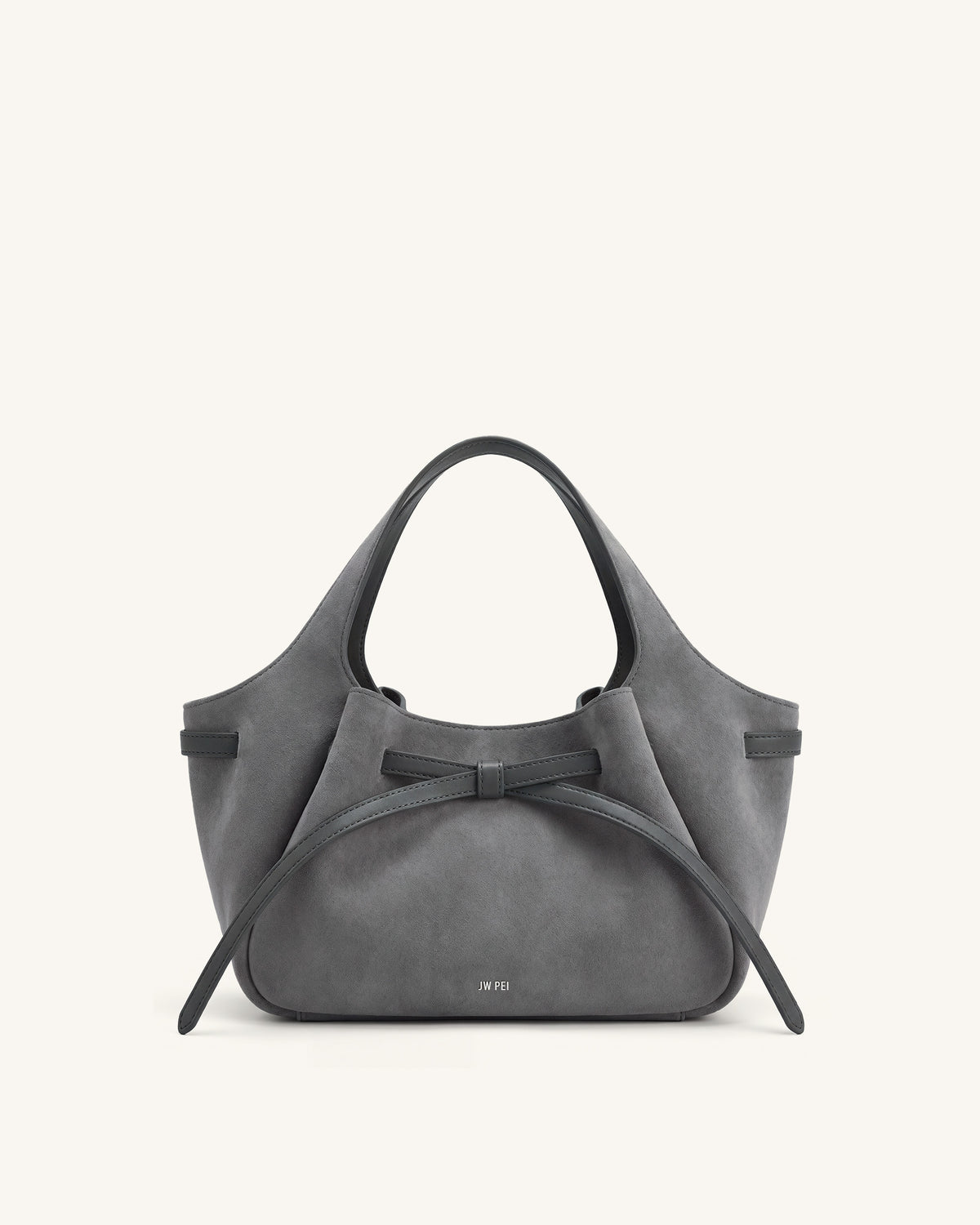 Mabel Faux Suede Soft Bow Tote Bag - Grey