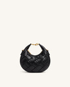 Alina Woven Crescent Top Handle Bag - Black