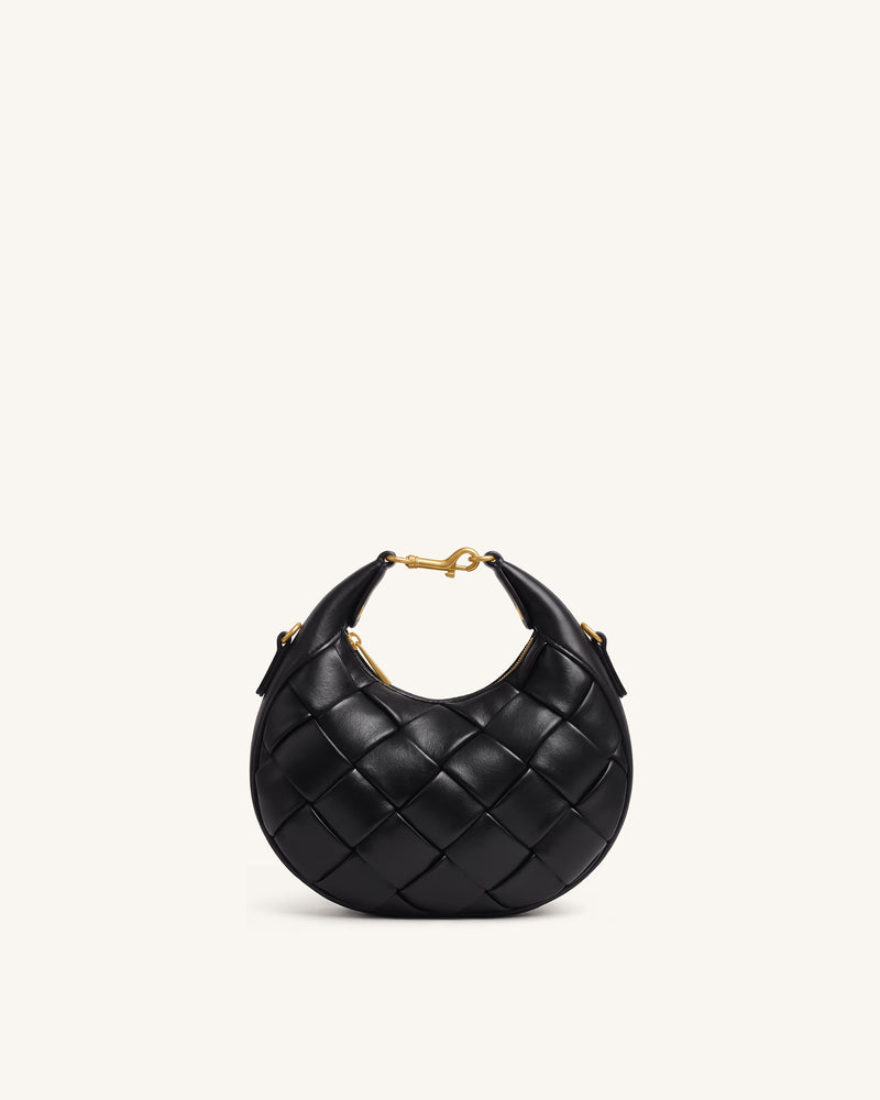 Alina Woven Crescent Top Handle Bag - Black