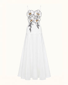 3D Floral Spaghetti Strap A-Line Maxi Dress - White