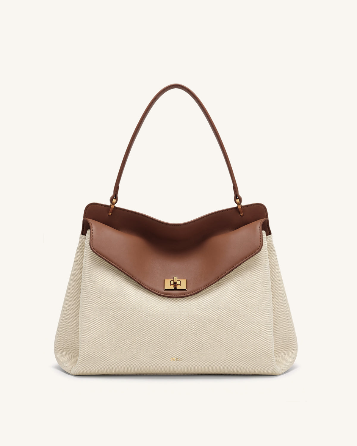 Lucia Turn-Lock Shoulder Bag - Brown Canvas