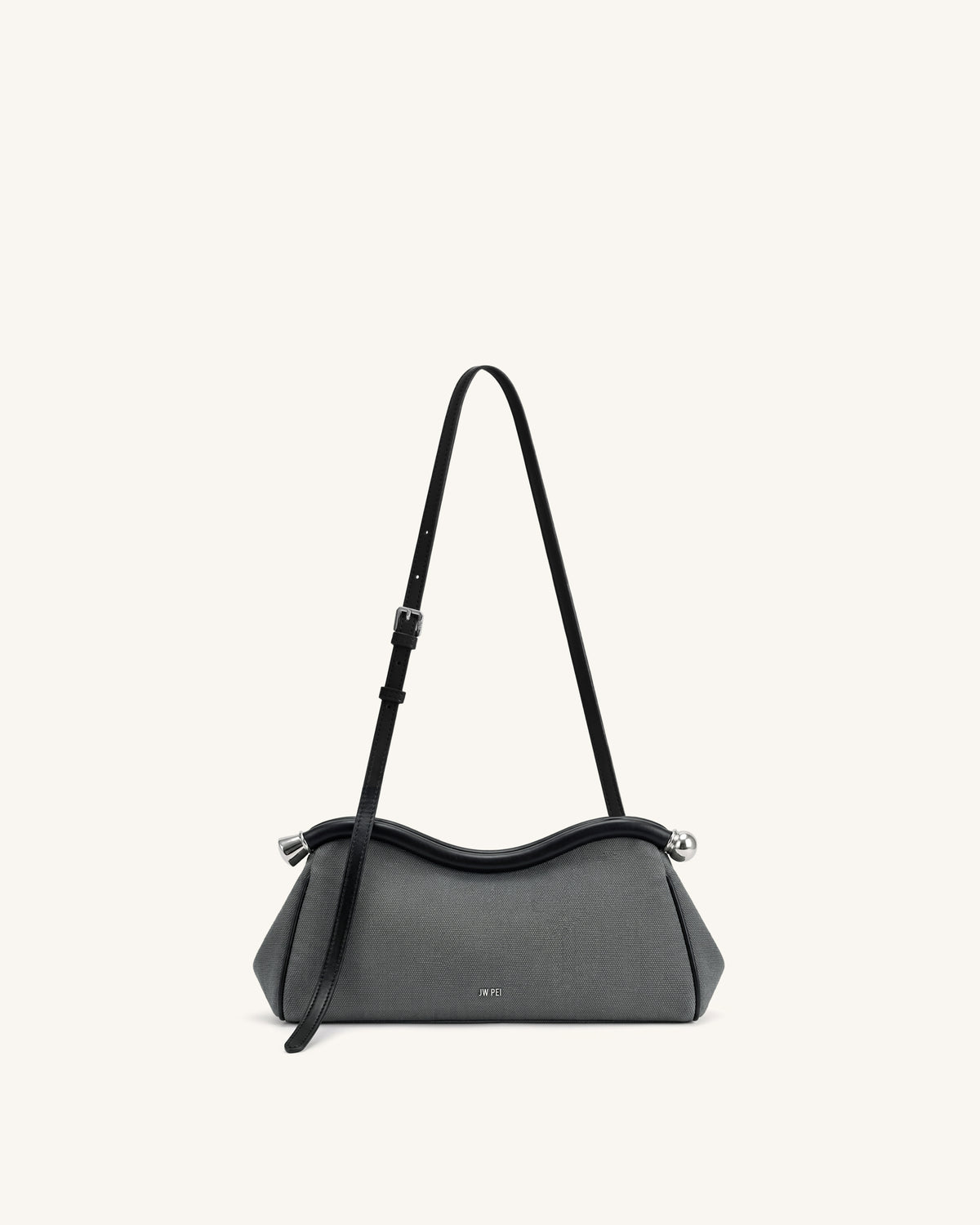 Naomi Curved Shoulder Bag - Black Grey Canvas