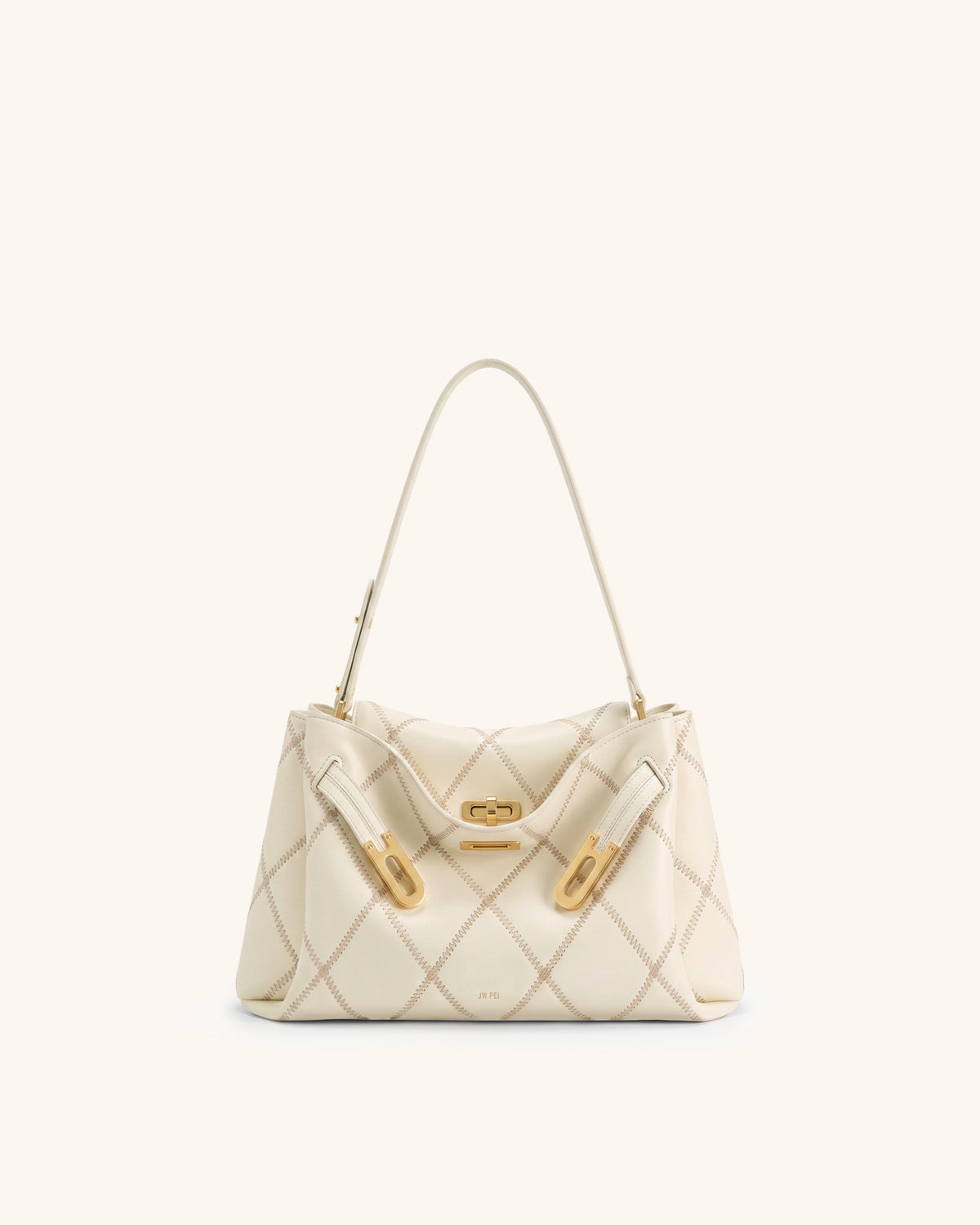 Rhea Quilted Double Buckle Shoulder Bag - Warm White