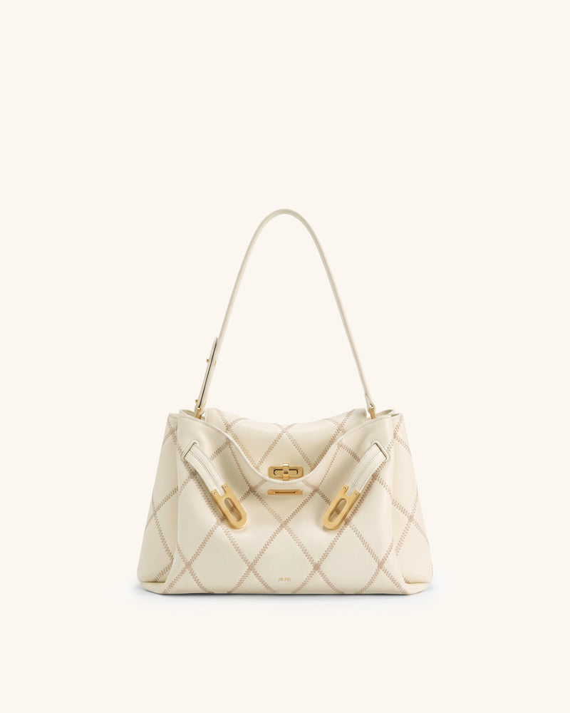 Rhea Quilted Double Buckle Shoulder Bag - Warm White