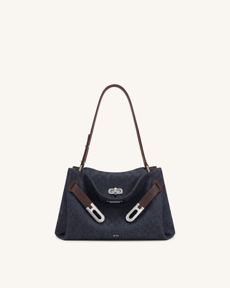 Rhea Double Buckle Shoulder Bag - Ink Blue Denim