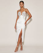 3D Floral Slit Maxi Dress - White