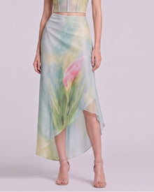 Calla Lily Asymmetric Mesh Midi Skirt - Light Blue