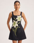 Lily Floral Print Sleeveless A-Line Mini Dress - Black