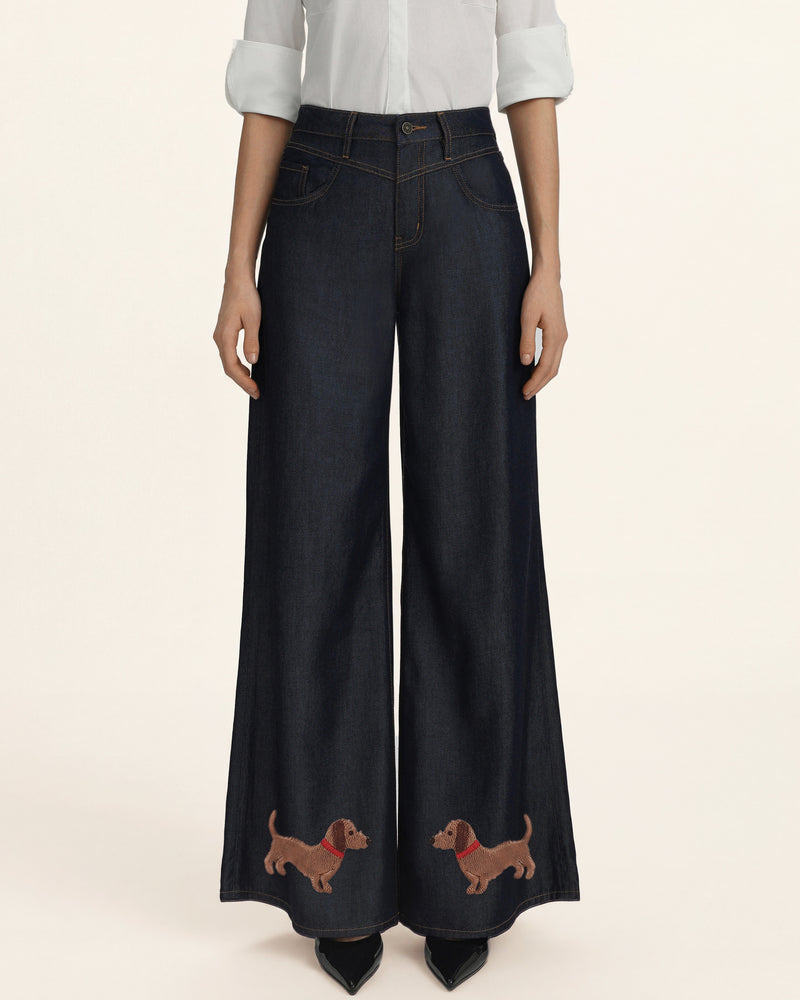 The Dachshund Hem Wide Leg Jeans - Deep Thoughts Only