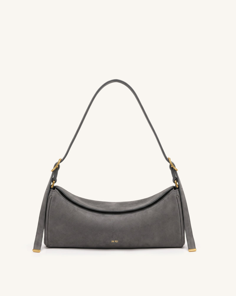 Elowen Faux Suede East-West Shoulder Bag - Charcoal Gray