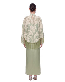 Floral Fringe Cape Maxi Dress - Sage Green
