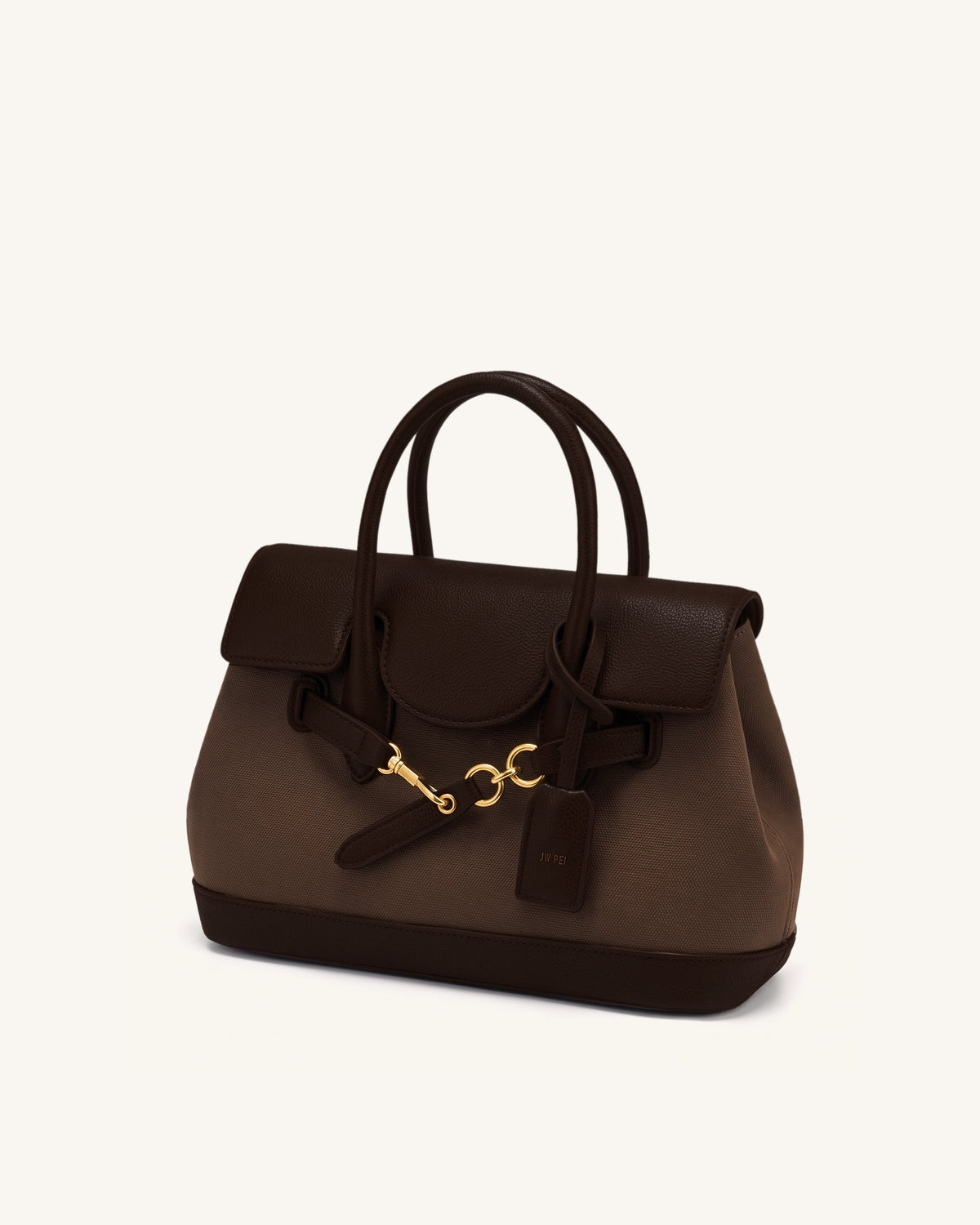 Alina Belted Satchel Bag - Mocha Brown Canvas